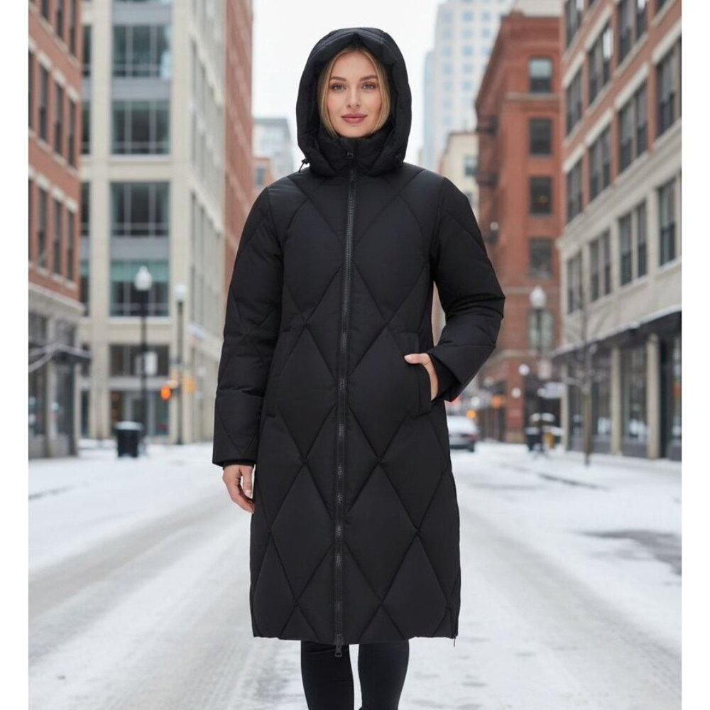 Mondetta S Jacket Quilted Duck Outdoor Feather Down Fill Parka Hooded Parka Coat